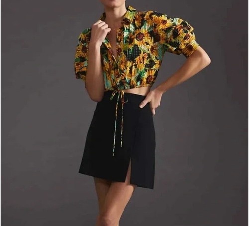 MAEVE Anthropologie Women's Cropped Sunflower Floral Print Blouse Shirt Size 1X