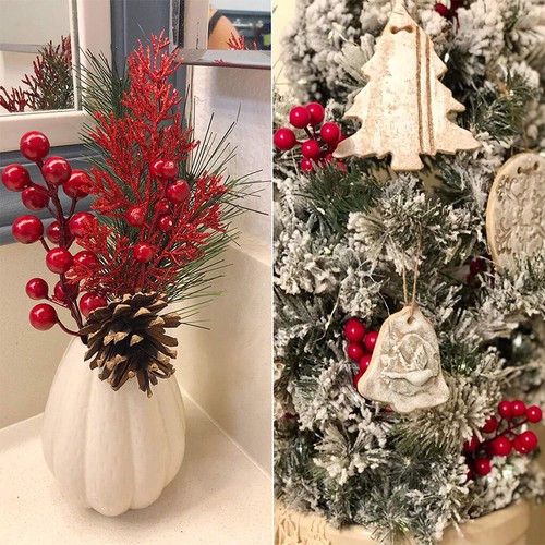 Christmas Red Berry Branch Holly Artificial Xmas Flower Pick Wreath Decor 20/40X - Picture 35 of 37