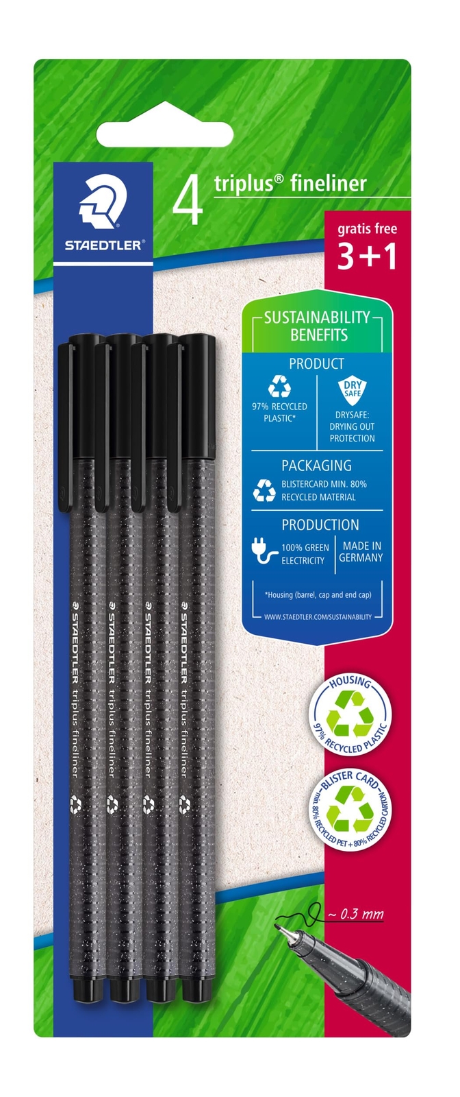 Staedtler Triplus, 334 R-9BK Triplus, Black, Recycled Plastic, Superfine, Metal-