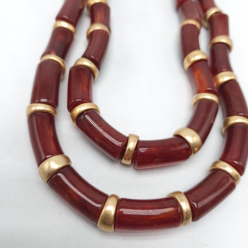 Zara Double Layered Burgundy Resin Gold Beaded Statement Necklace - Picture 4 of 6