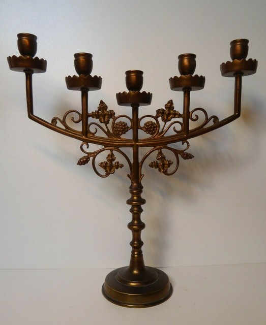antique church altar religious candelabra candle holder bronze 5 arms