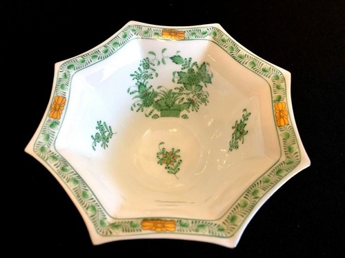 HEREND PORCELAIN HANDPAINTED INDIAN BASKET GREEN CACHEPOT 7049/FV - Picture 3 of 5