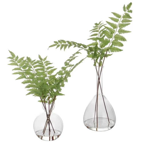 Country Green Ferns With Clear Glass ~ Set Of 2 ~ Uttermost 60202 - Picture 2 of 3
