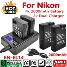 For Nikon 4× 2000mAh EN-EL14 Battery + 2×Dual Charger D5100 D3100 D3200 D3300 PR