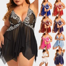 Plus Size Womens Sexy Lace Lingerie Nightdress Robe Nightie Babydoll Sleepwear
