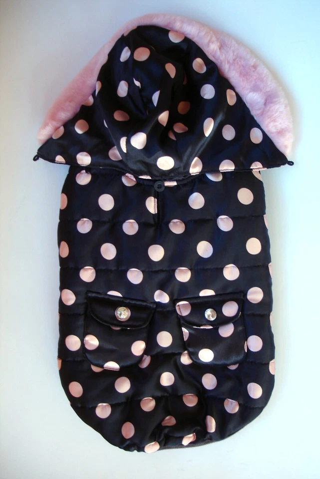 Abrigo de perro Puppia Pinkaholic capucha de piel extraíble lunares rosas pequeño al por menor $69 Foto 3 de 4