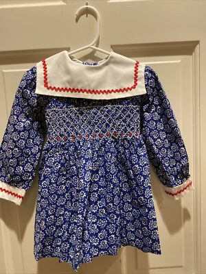 NEW Vintage Pollyfinders Toddler Size 4T Smocked Long Sleeve Dress | eBay