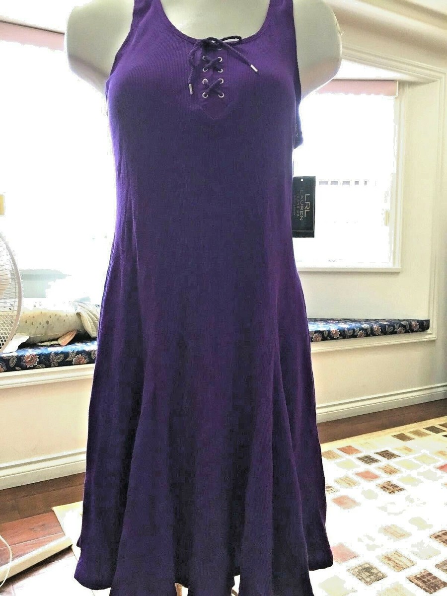 LAUREN RALPH LAUREN Women's New Jewel Purple Cotton Front Tie Dress L $125  | eBay