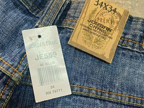Jordan Craig Mens 34X34 Blue Straight Leg Distressed Ripped Desiger Jeans New - Picture 4 of 8