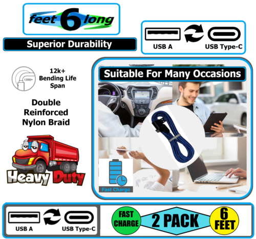 2 Pack 6ft Fast Charger Cable USB Cord for Samsung Galaxy A06 A14 15 16 25 35 55 - Picture 23 of 118
