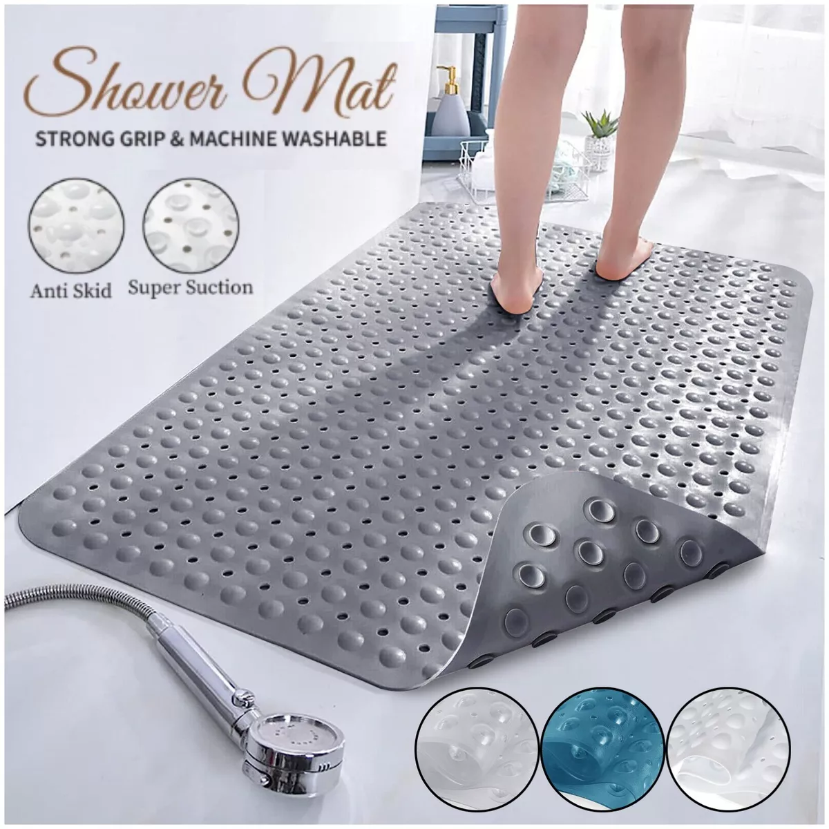 Non-Slip Shower Mat Rubber Bath Mat Extra Large Strong Suction Grip Bathtub  Mat