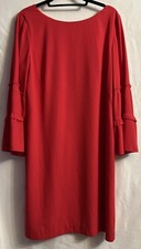 Talbots 12 Crepe Red Pink Bell Sleeve Shift Dress Career Cocktail Chic Preppy