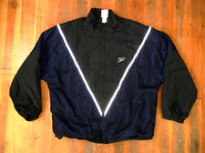 Vtg SPEEDO Blue/Black Nylon SWIMMING JACKET Pool Racing Windbreaker Coat Men's L