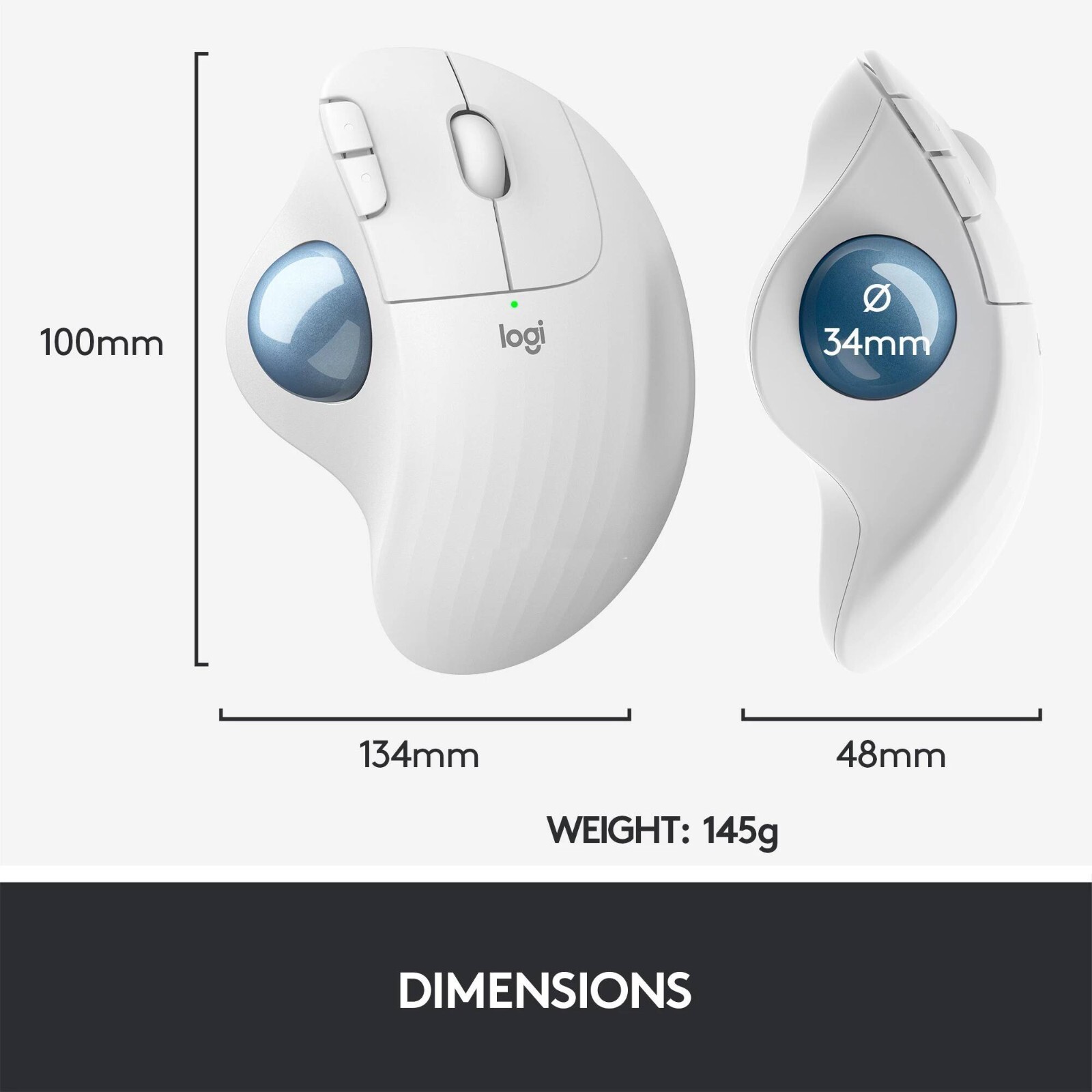 Logitech White Cordless Ergonomic Trackball Mouse ERGO M575 for Business