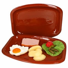 2er Set Ton-Servierplatte 35x25,5x3cm Mediterran Grill-Teller BBQ Mittelalter