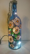 Pretty Daisies Bottle Lamp Stained Glass look