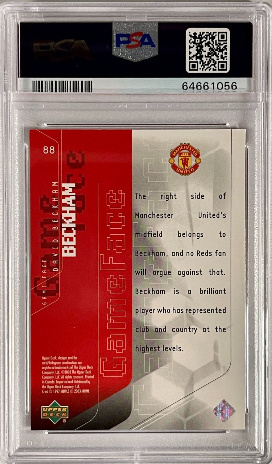 2003 UD Manchester United #88 David Beckham Mini-Playmakers Game Face PSA MINT 9 view 4