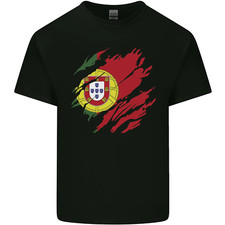 Torn Portugal Flag Portuguese Day Football Kids T-Shirt Boys Girls