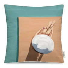 New PODEVACHE Lady on Sun Deck Indoor Outdoor Cushion Pillow Beach Décor Sunbath