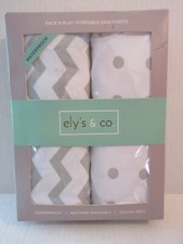 Ely's  Co.Kid's Waterproof Pack n Play Portable Crib Sheet 2 Pk Chevron Polka G