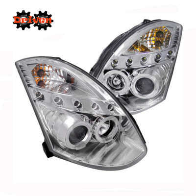 For 03-07 Infiniti G35 2dr Coupe Clear ChromeHousing Headlight Dula Halo LED DRL