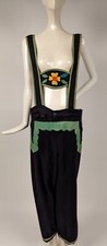 1930  S LONG LEDERHOSEN COSTUME PANTS W BRIGHT GREEN TRIM  FLORAL CHEST