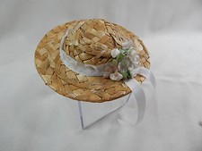 Miniature Straw Hats Z149 White 3" Mini Straw Hats Fancy Hand Made