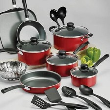 Tramontina Non-stick Cookware Set Sauté Pan Saucepan Utensil Set , 18 Pc - Red