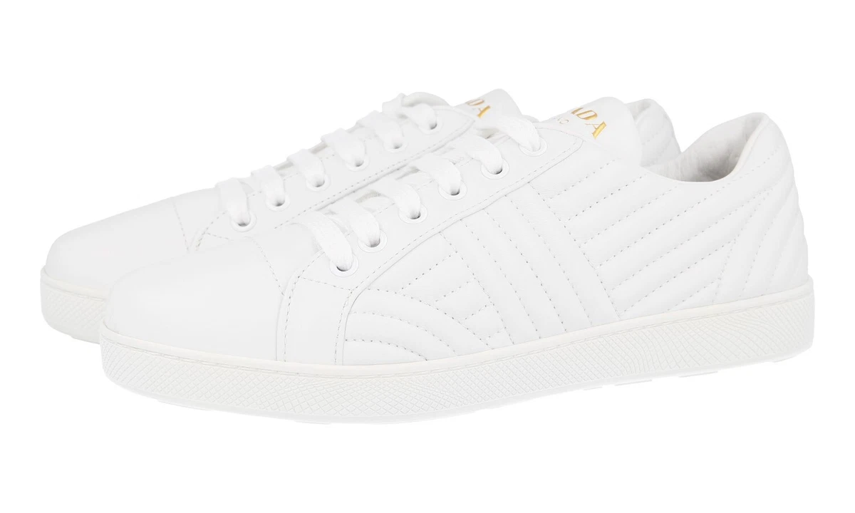 PRADA Leder Diagramme Downtown Sneaker - 1E254L - Weiss - NEU - 37