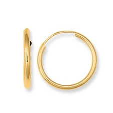14K Yellow Gold Endless Round Hoop Earrings, 12mm