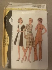 McCalls 3112 Pattern Dress Tunic Pants Size 20 Miss Precut Vintage 1972
