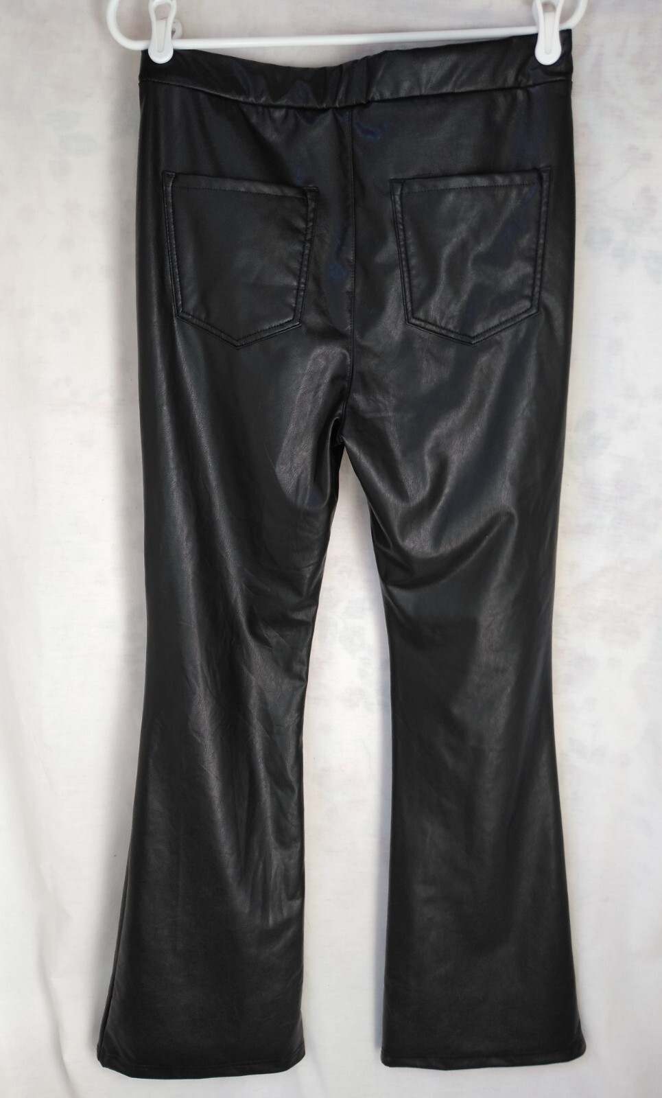 Women's Rewash Black Faux Leather Flare Pants Pull On SZ L