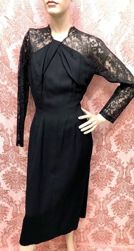 VTG 1950s DEADSTOCK Bombshell Pin-Up ILLUSION LACE Twist Bodice WIGGLE DRESS XXS - Picture 2 of 6