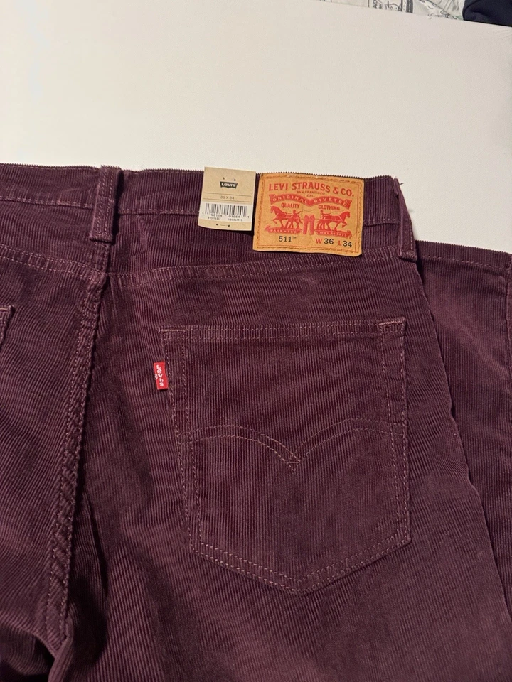 Pantalones de pana Levis para hombre 36 34 511 ajustados borgoña Foto 4 de 4