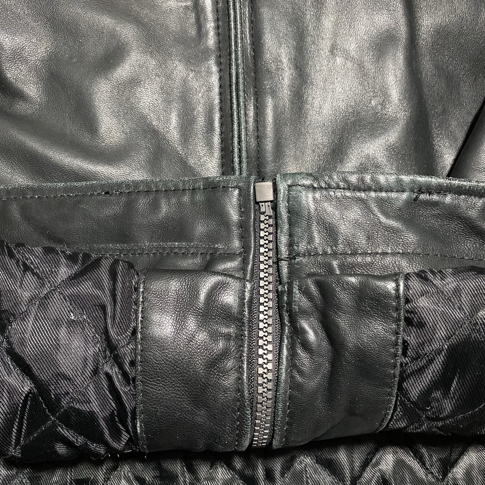 Vintage Perry Ellis Portfolio Lambskin Leather Jacket Men’s XL Black Quilted