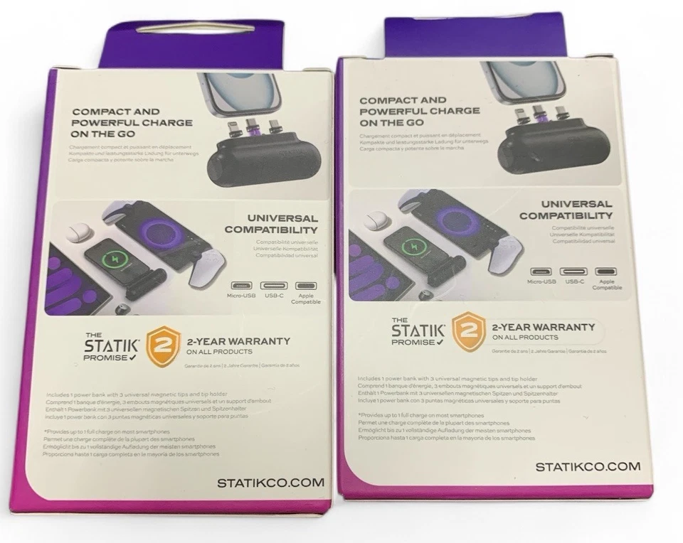 2 Pack Statik Snap-N-Charge Universal  Power Bank 3 Magentic Connectors 3200mAh - Image 2 of 4