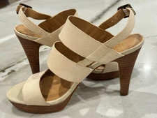 Franco Sarto Womens SZ 8 Ivory Nubuck Leather Mulan Strappy Heel Sandals Shoes