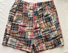 Colorful Madras Patchwork Plaid Shorts Size 32 Mens Linen Hassis 70s NWOT VTG