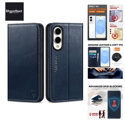 Hülle für Galaxy S25 Edge 5G, Echtleder Klapphülle [RFID Blocker] [Ständer] [...
