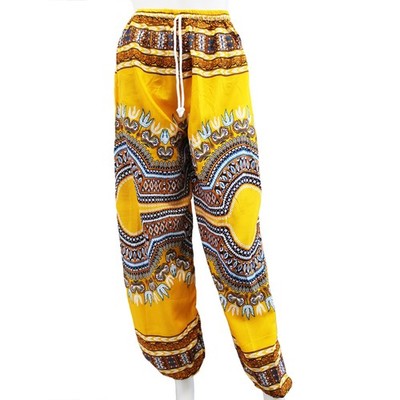 Handmade Drawstring Thai Floral Harem Pants Comfy Yoga Boho Jogger, Yellow