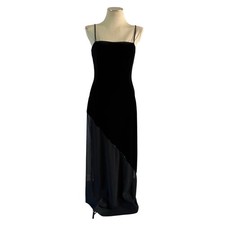 Vintage Y2K 2000s Black Velvet Gown Sz 10 Whimsygoth Fairy Grunge Beaded Prom
