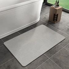 Mecko Bath Mat Rug, Rubber Non-Slip Quick Dry 16"x24", Light Grey 