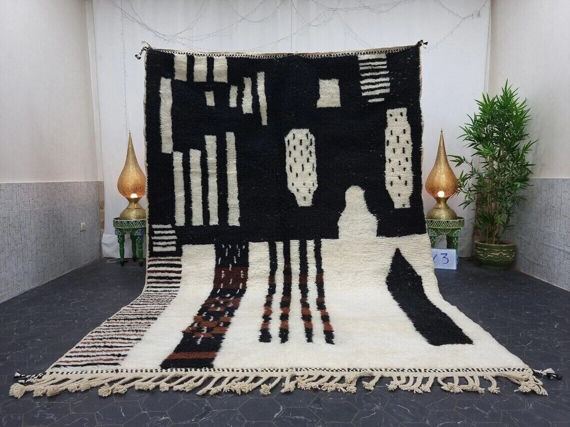 Hand Knotted Design Handmade Moroccan Berber Wool Rug Luxury Carpet Rug