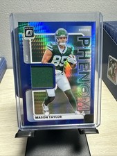 2025 Donruss Optic Football Mason Taylor Rookie Phenom Blue Hyper Relic Jets