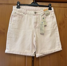 BNWT M&S Dusted Pink Stripe Denim Mid Rise Boyfriend Shorts UK10 L7"