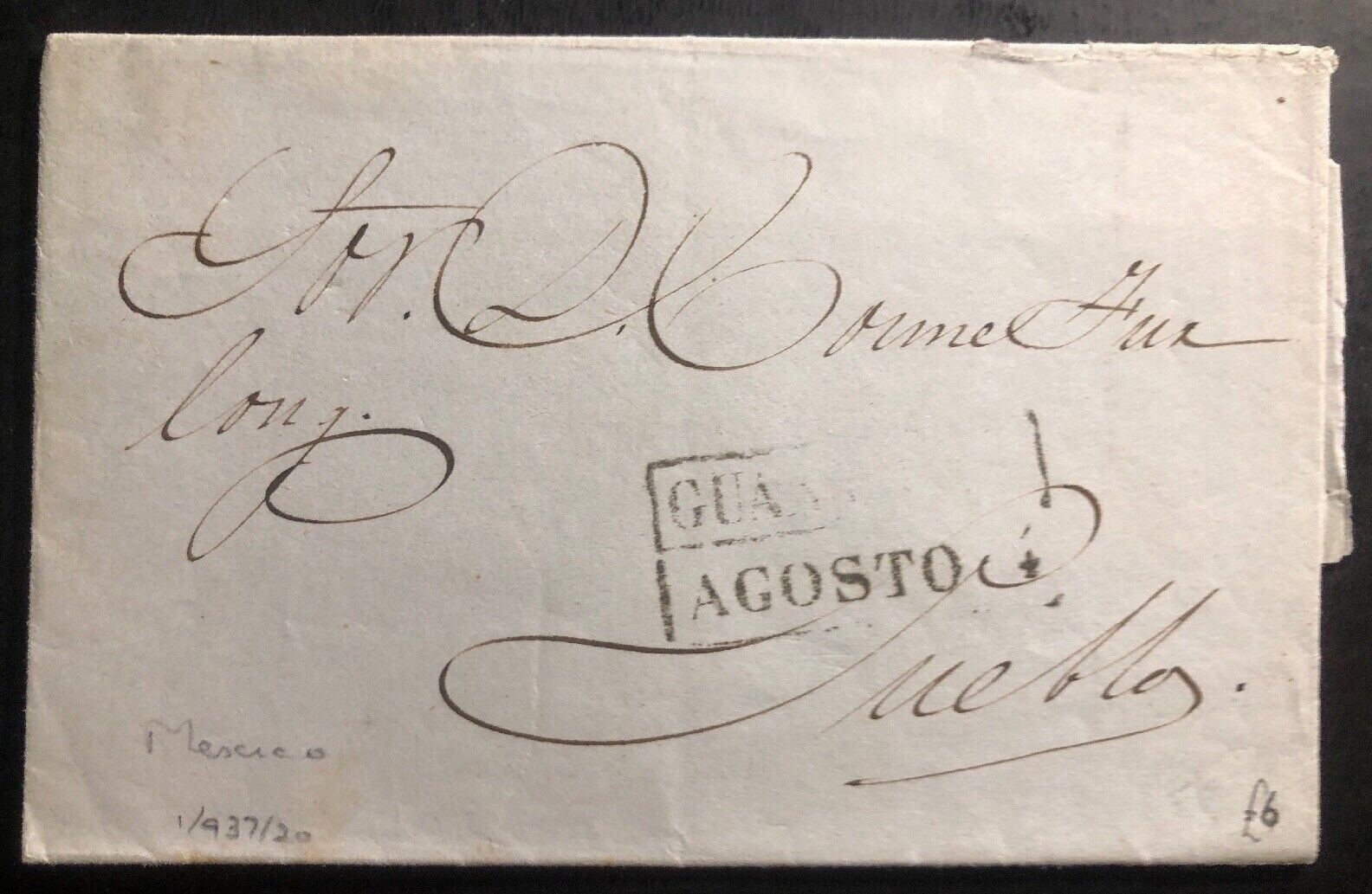1845 Guanajuato Mexico Letter cover To Puebla