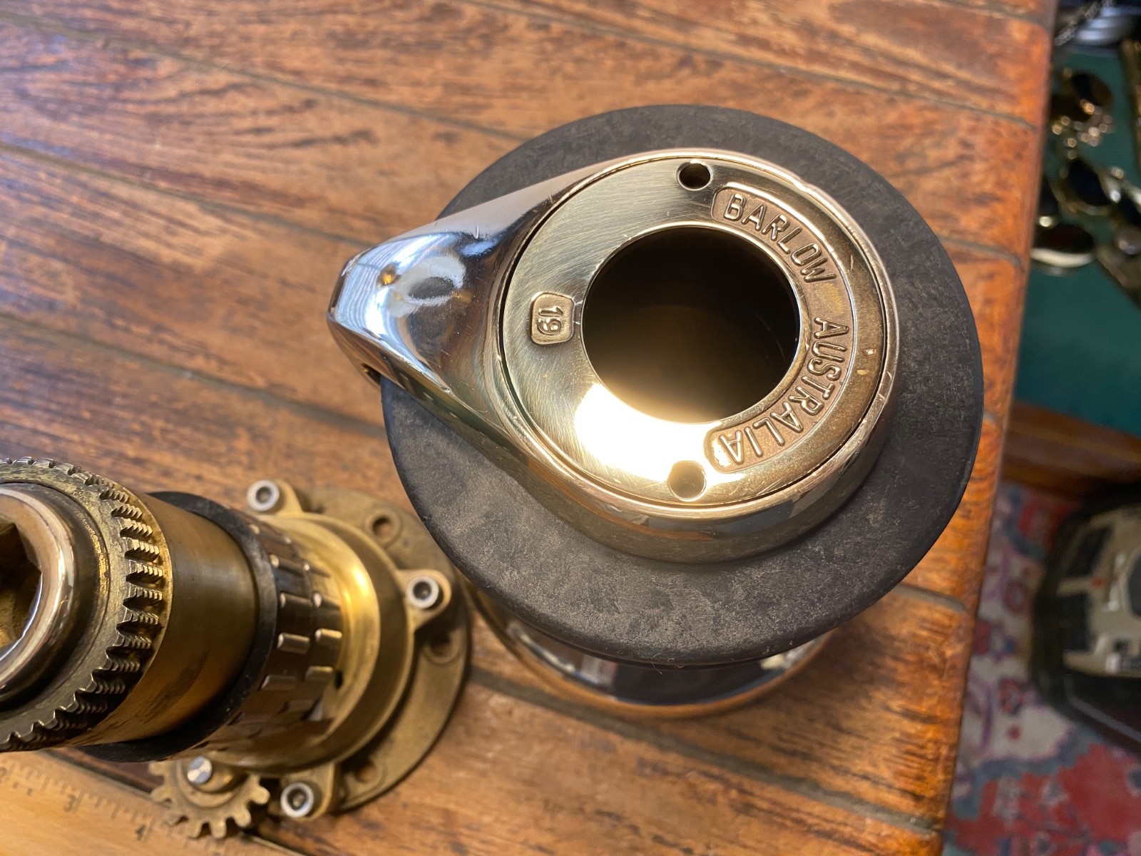 Vintage New Old Stock Barlow 19 Self Tailing Winch Polished Bronze Drum