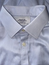 Charles Tyrwhitt Mens Blue Puppytooth Dress Shirt Non-Iron Extra Slim Fit 16/35