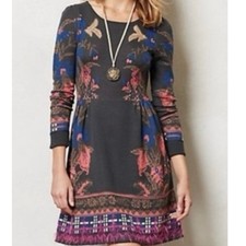 Anthropologie Knitted & Knotted Embroidered Winter Artsy Colorful Dress XS