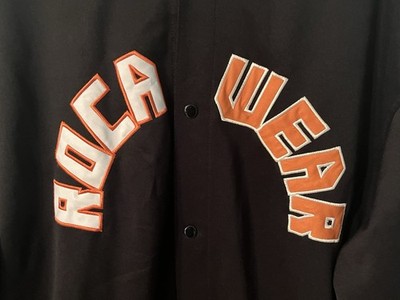 Roca Wear Jacket Men s 3XL Black w/ Orange & White Embroidery Spellout Snap Up